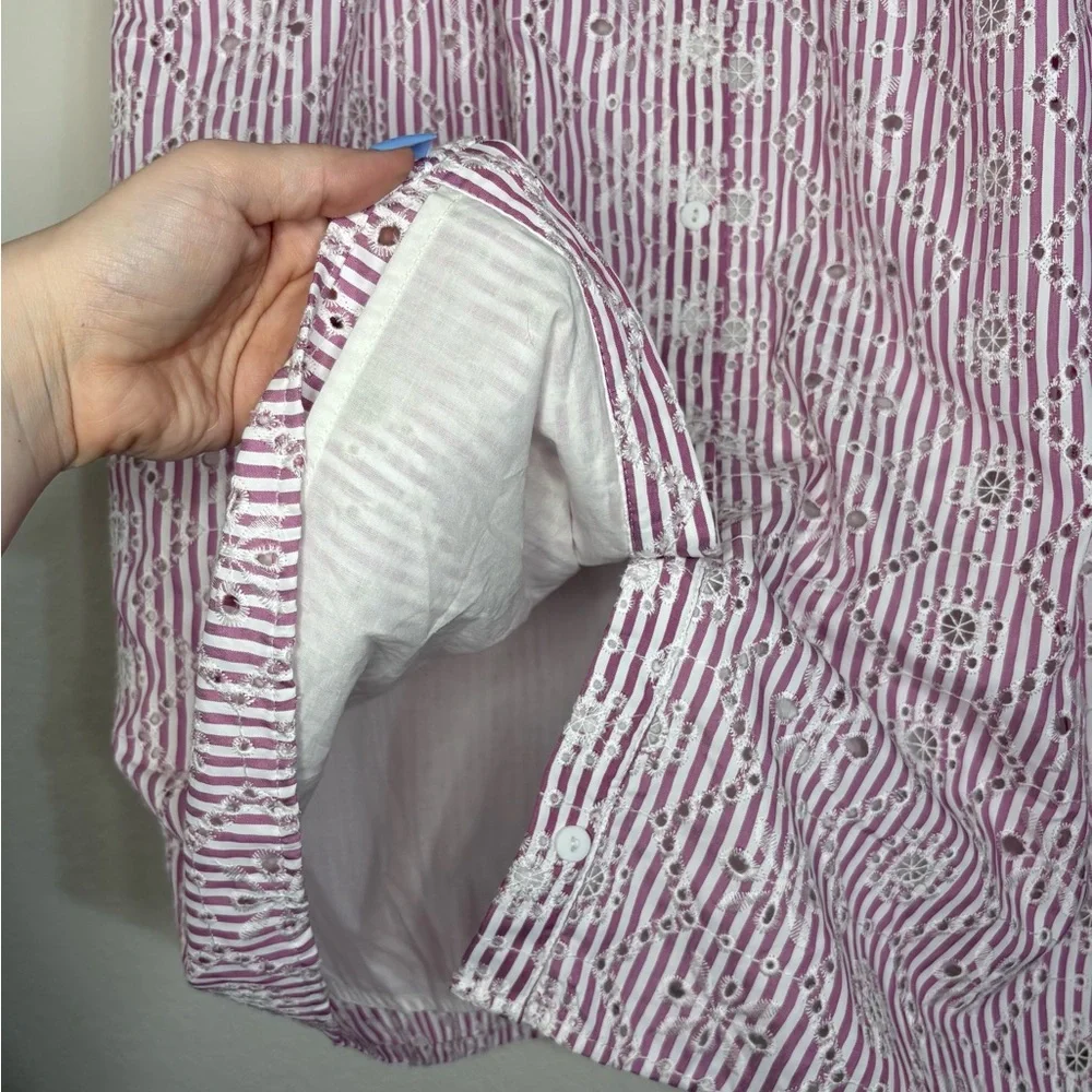 Avara Eyelet Ruffle Sleeve Purple Stripe Dress NWT - Picture 4 of 10